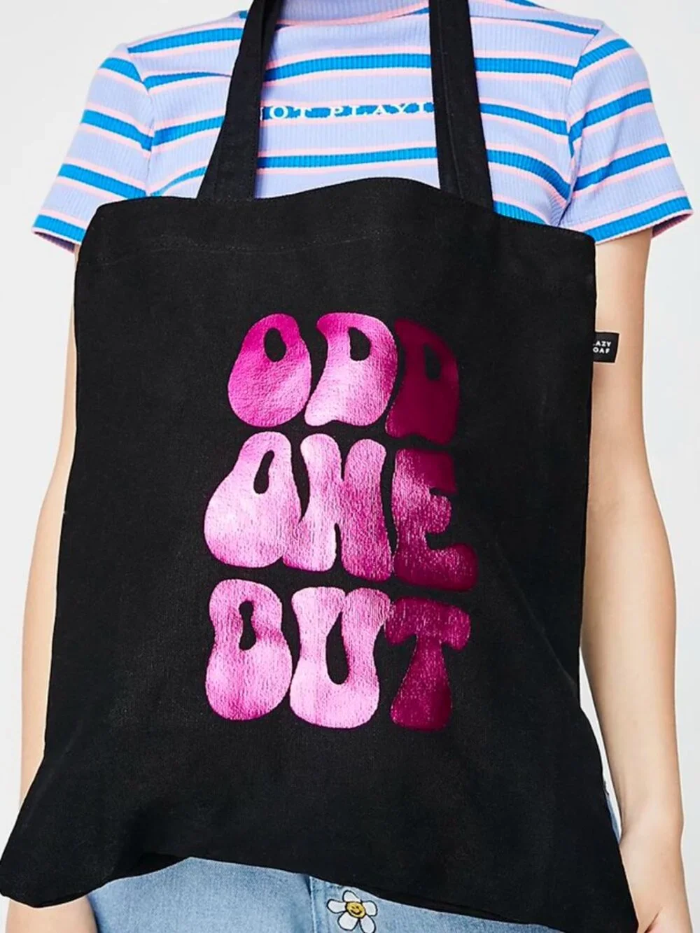 LAZY OAF Odd One Out black tote bag w/pink foil print - Picture 1 of 6